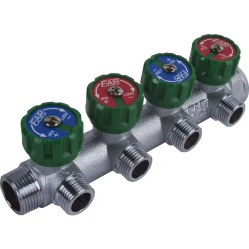 Коллектор Far FK 3824 3412TP на 4 выхода 3/4"x1/2" наружная резьба