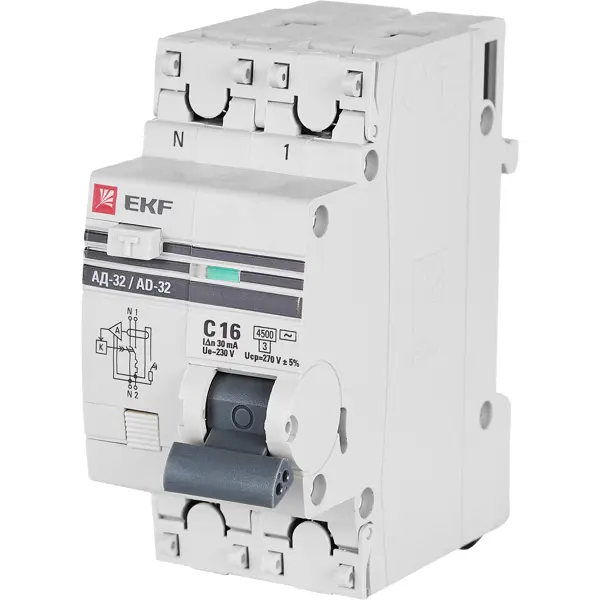Дифференциальный автомат EKF АД-32 1P N C16 А 30 мА 4.5 кА АС