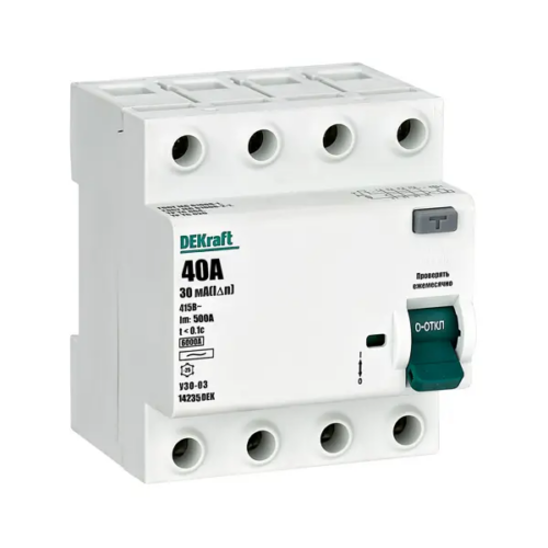УЗО Dekraft 4P 40 A 30 мА 6 кА AC 14235DEK