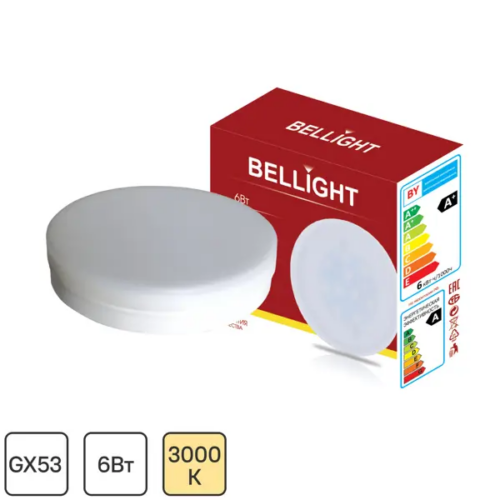 Лампа светодиодная Bellight GX53 220-240 В 6 Вт диск матовая 500 лм теплый белый свет
