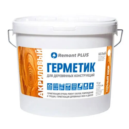 Герметик акриловый Remont PLUS для деревянных конструкций межшовный белый 10 л