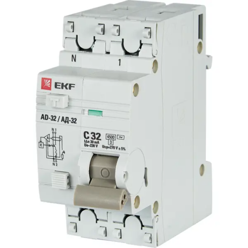 Дифференциальный автомат EKF АД-32 1P N C32 А 30 мА 4.5 кА АС