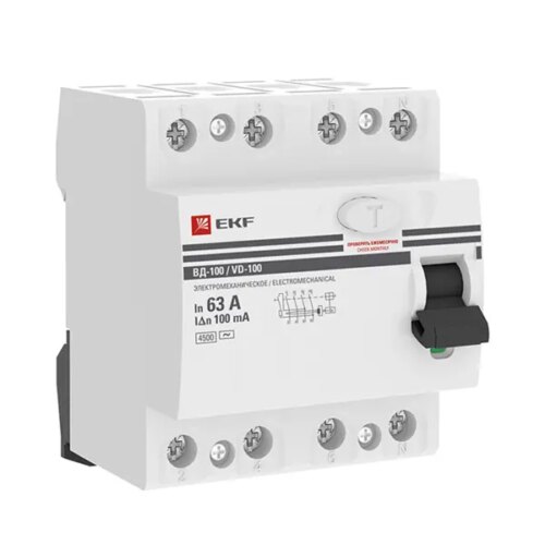 УЗО EKF ВД-100 4P 63 А 100 мА 4.5 кА АС elcb-4-63-100-em-pro