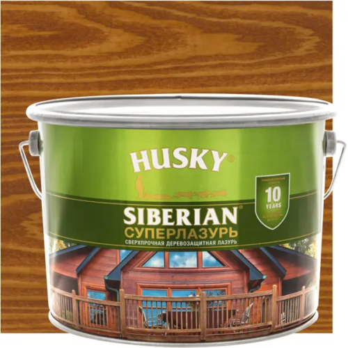 Лазурь для дерева Husky Siberian «Суперлазурь» полуглянцевая тиковое дерево 9 л