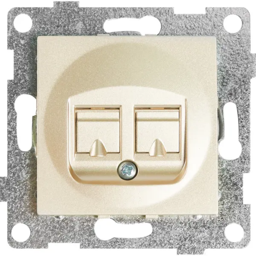 Розетка компьютерная двойная встраиваемая Gusi Electric без заземления RJ45 цвет шампань
