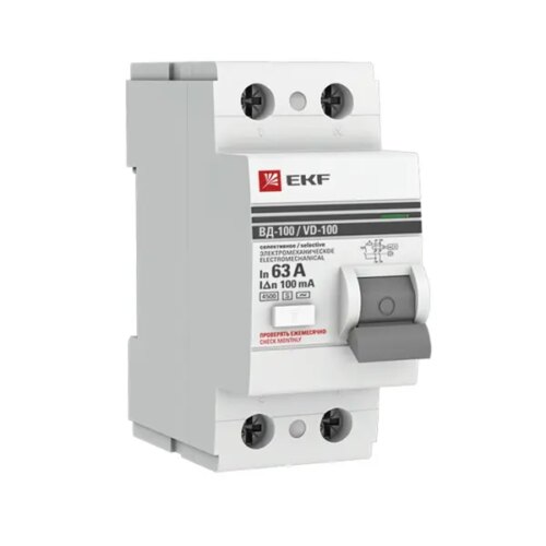 УЗО EKF PROxima ВД-100 2P 63 A 100 мА 4.5 кА AC