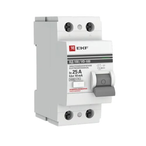 УЗО EKF PROxima ВД-100 2P 25 A 10 мА 4.5 кА AC elcb-2-25-10-em-pro