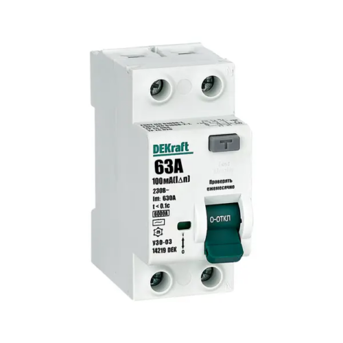 УЗО Dekraft 2P 63 A 100 мА 6 кА AC 14219DEK
