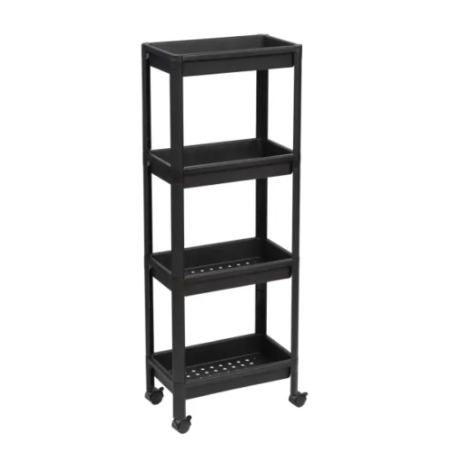 Этажерка для ванной комнаты широкая на колесах Vikea 39x23.4x105.5 см цвет черный