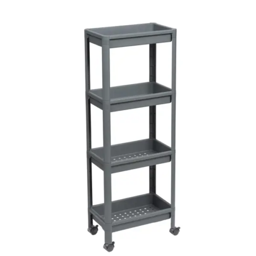 Этажерка для ванной комнаты широкая на колесах Vikea 39x23.4x105.5 см цвет серый